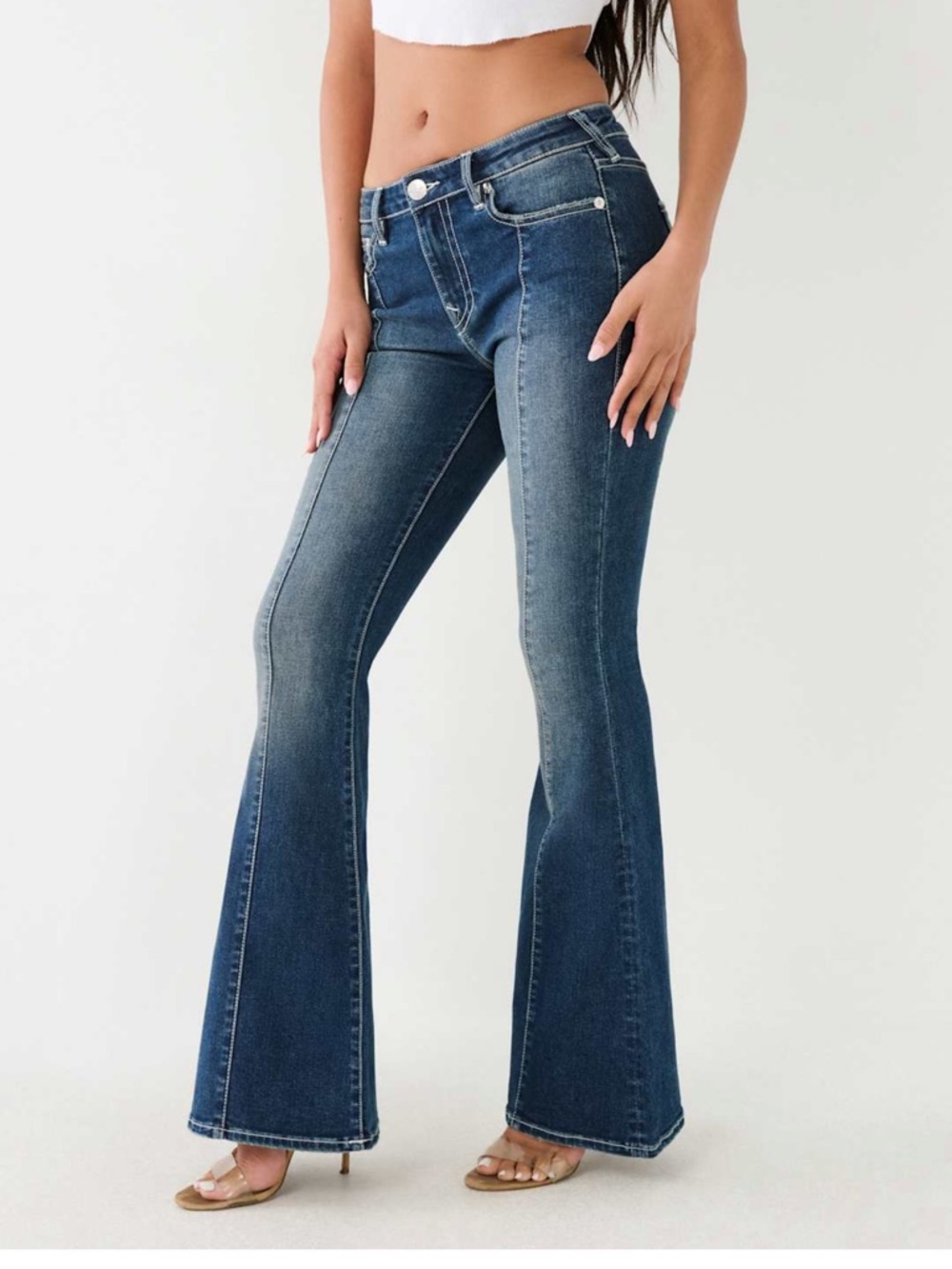 True Religion Charlie Mid Rise Seamed Flare Jeans - Picture 4 of 14